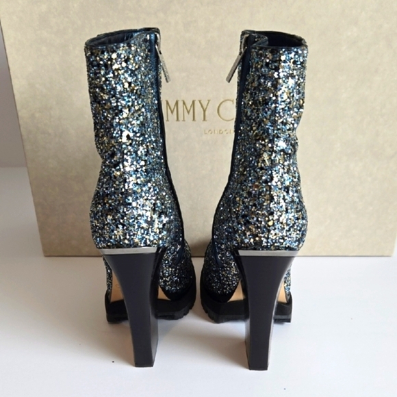 Jimmy Choo 'MADRA 130' Coarse Glitter Ankle Boots, Electric Blue Mix *Size 38* - Picture 4 of 9